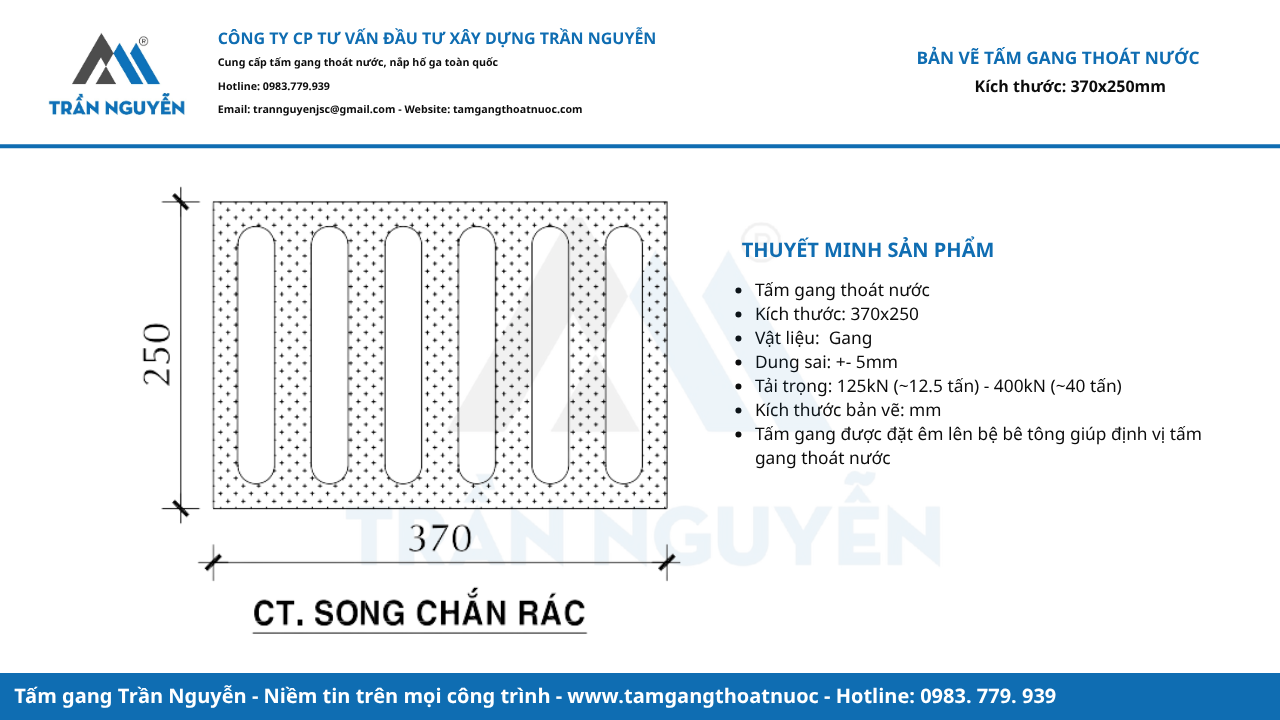 Bản vẽ tấm gang thoát nước 370x250mm
