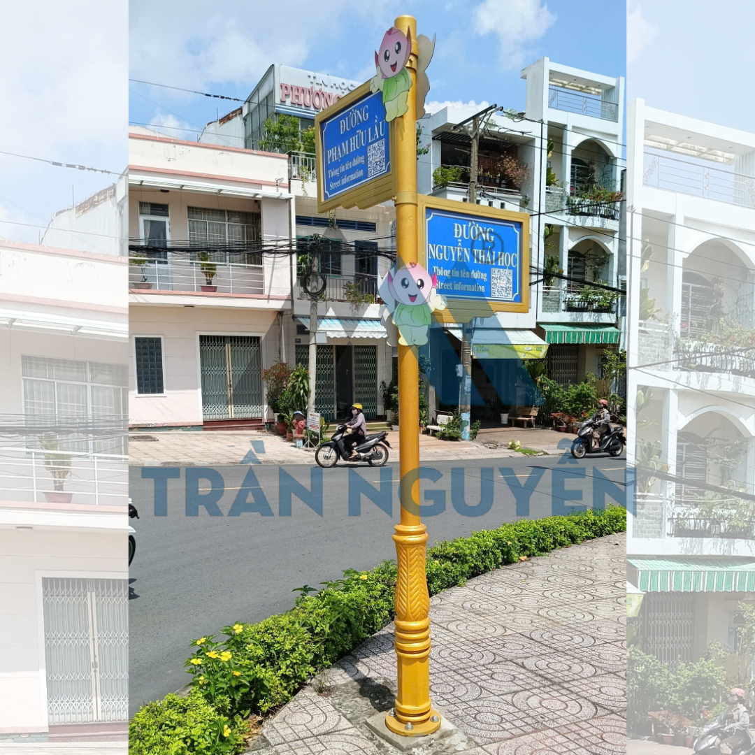 Hình ảnh thực tế trụ bảng tên đường bằng gang